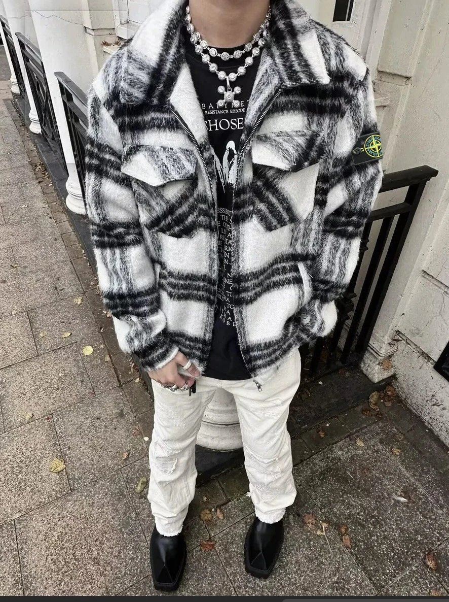 Stone Island Plaid Faux Fur Ja