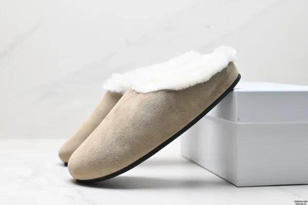Design Suede Slipper with Shearling Lining Beige Slippers - 6
