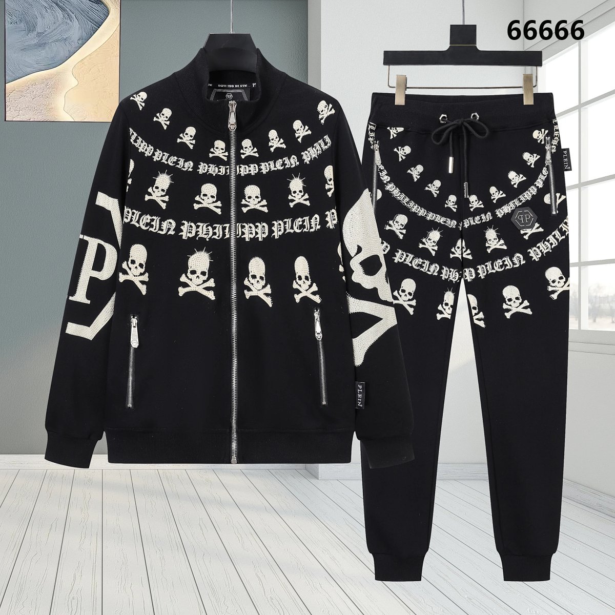 Philipp Plein Prisoner 1978 Black Rhinestone Hoodie and Sweatpants Set Casual Set product detail 10 in Litbuy spreadsheet finds