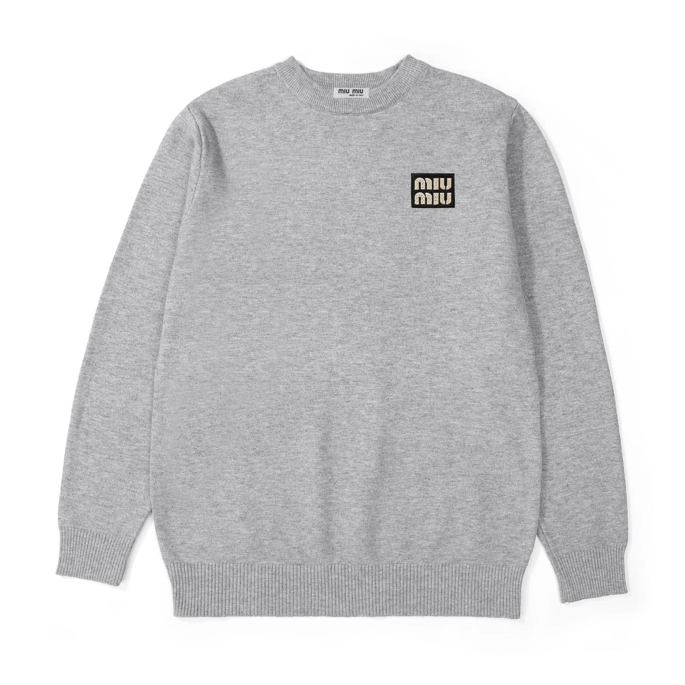 Chanel Gray Knit Sweater with Embroidered Logo - 13