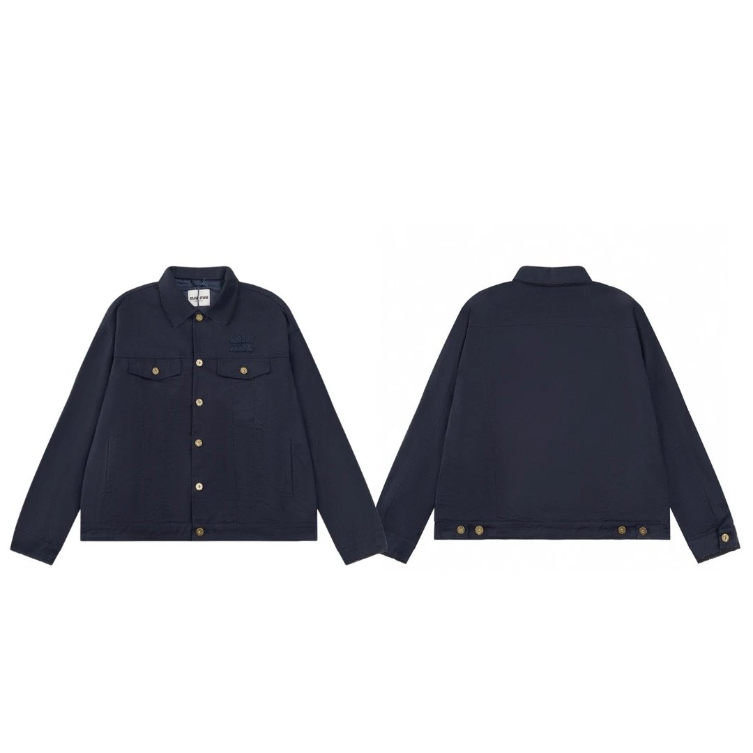 Miu Miu Embroidered Logo Utility Jacket Navy Outerwear - 13