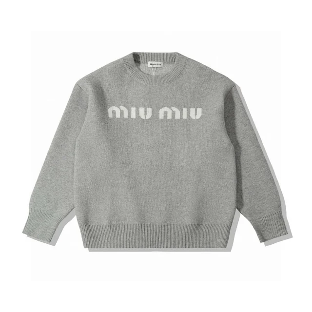 Miu Knitwear Crew-neck logo knit sweater product detail image 7