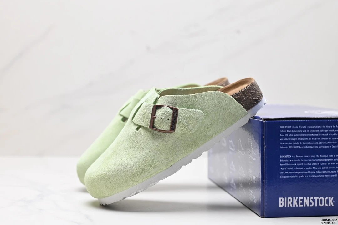 Birkenstock Boston Suede Clog Faded Lime Green