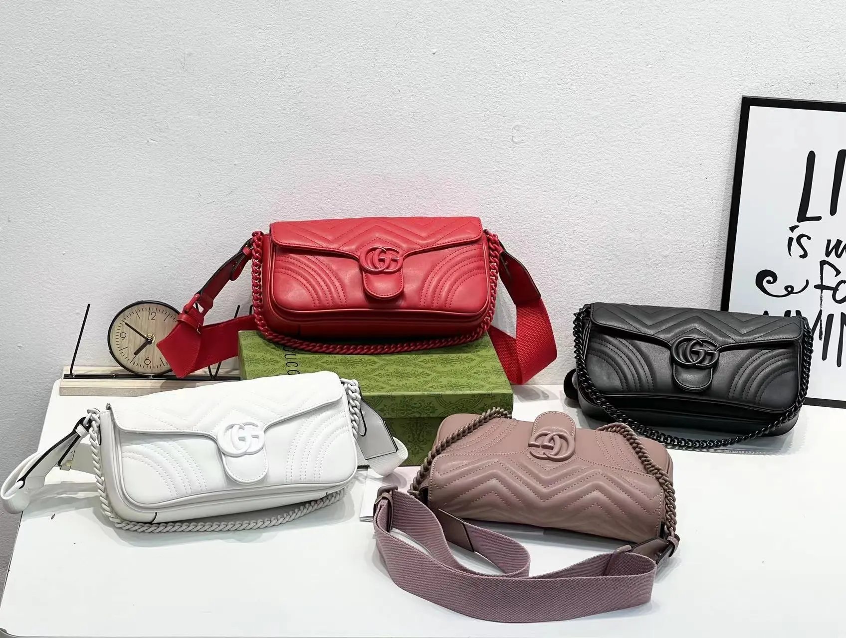Gucci Marmont Mini Chain Bag Red Quilted Leather Shoulder Bag - 6