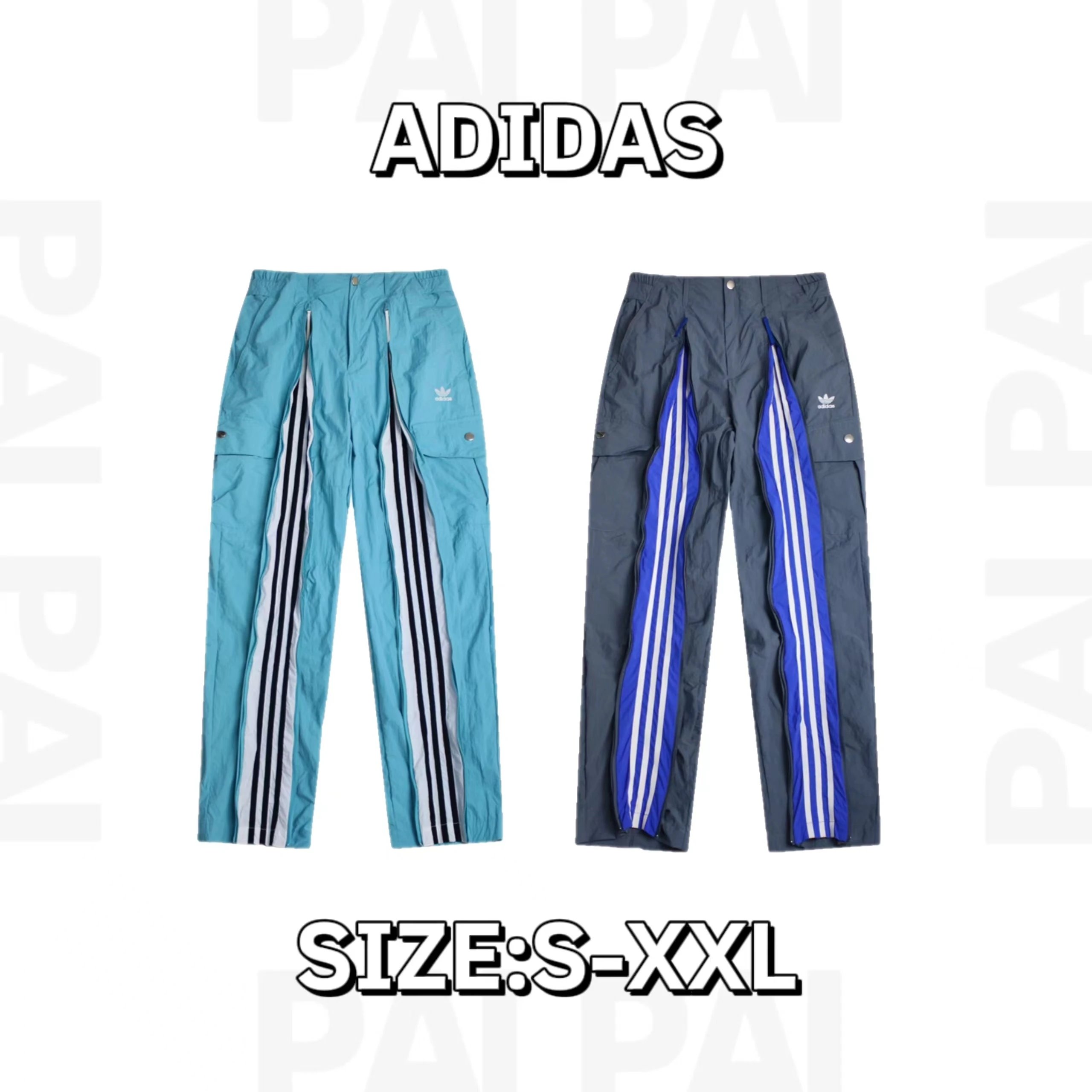 Adidas Blue and Grey Striped Cargo Pants