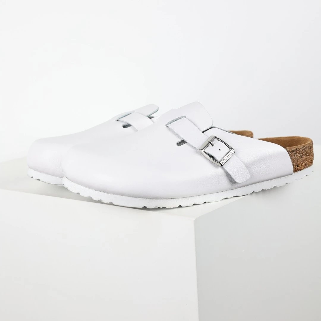 Birkenstock Toe Loop Slides - White Leather Suede