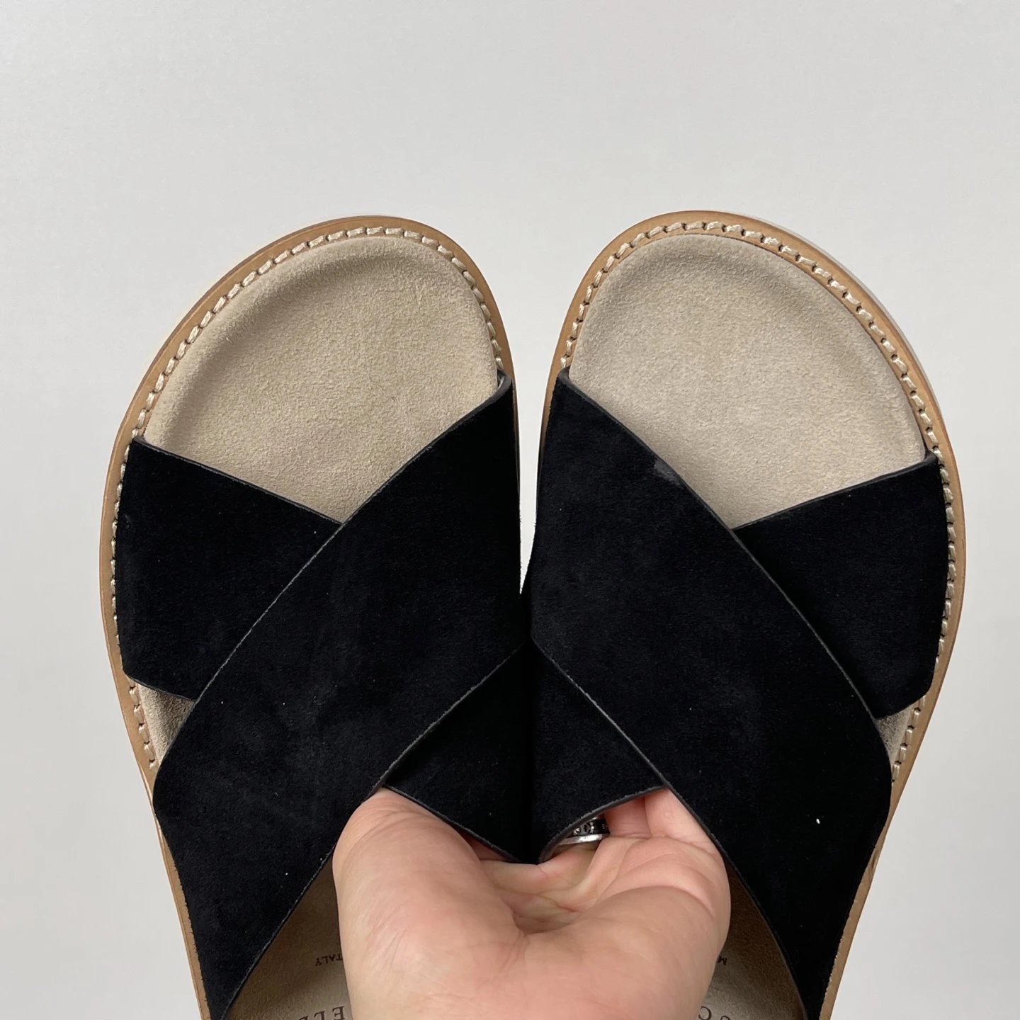 Brunello Cucinelli Slippers Suede Slide Sandals — BC cross black slippers