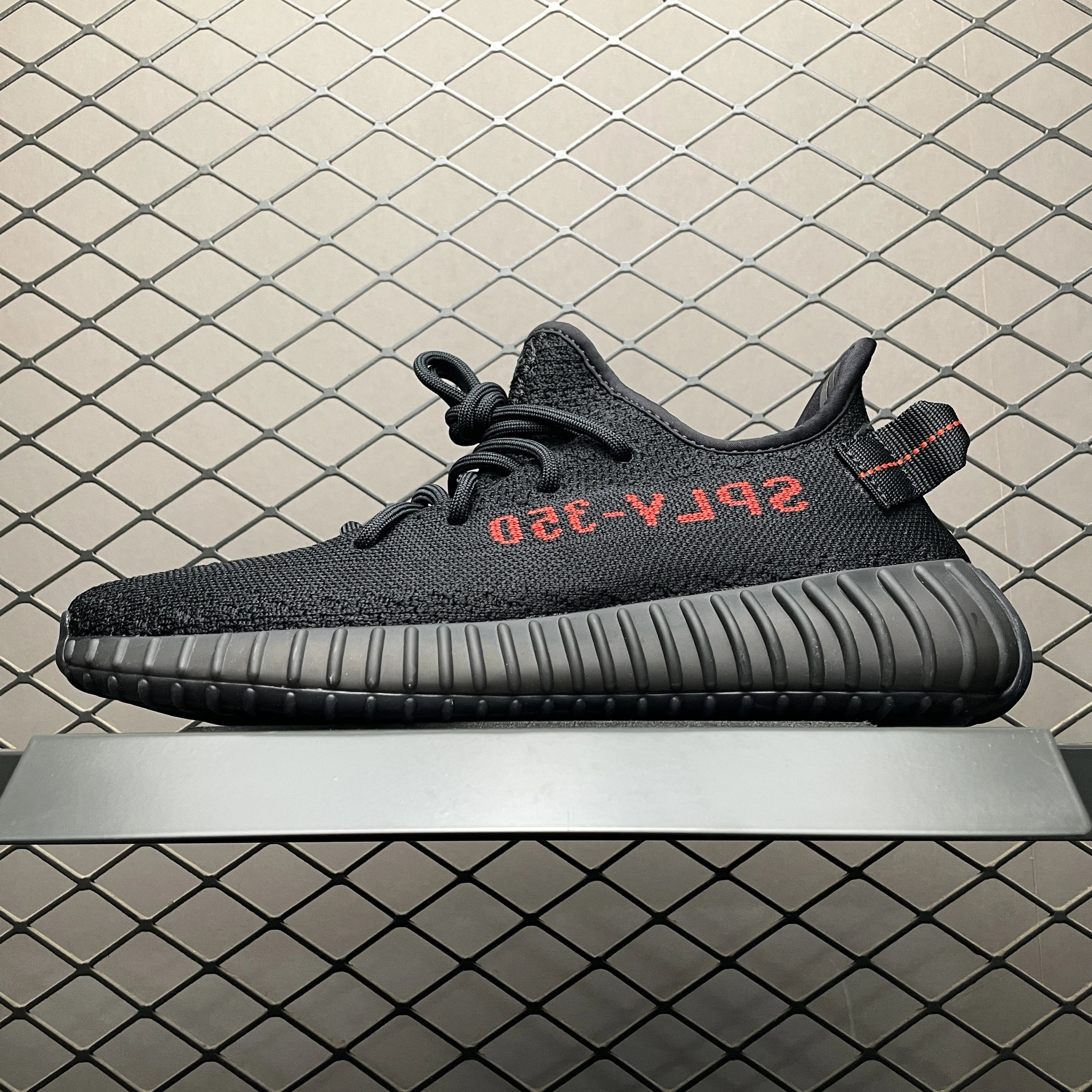 Yeezy 350V2 Black Red Text 9652