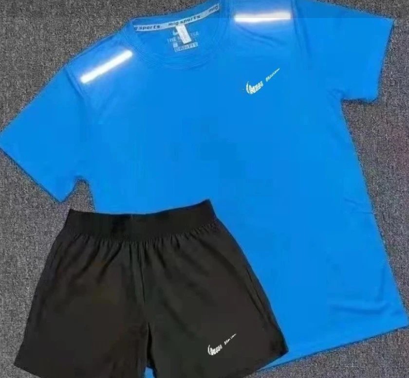 Reflective Hook Quick Drying Short Sleeve Set in Blue