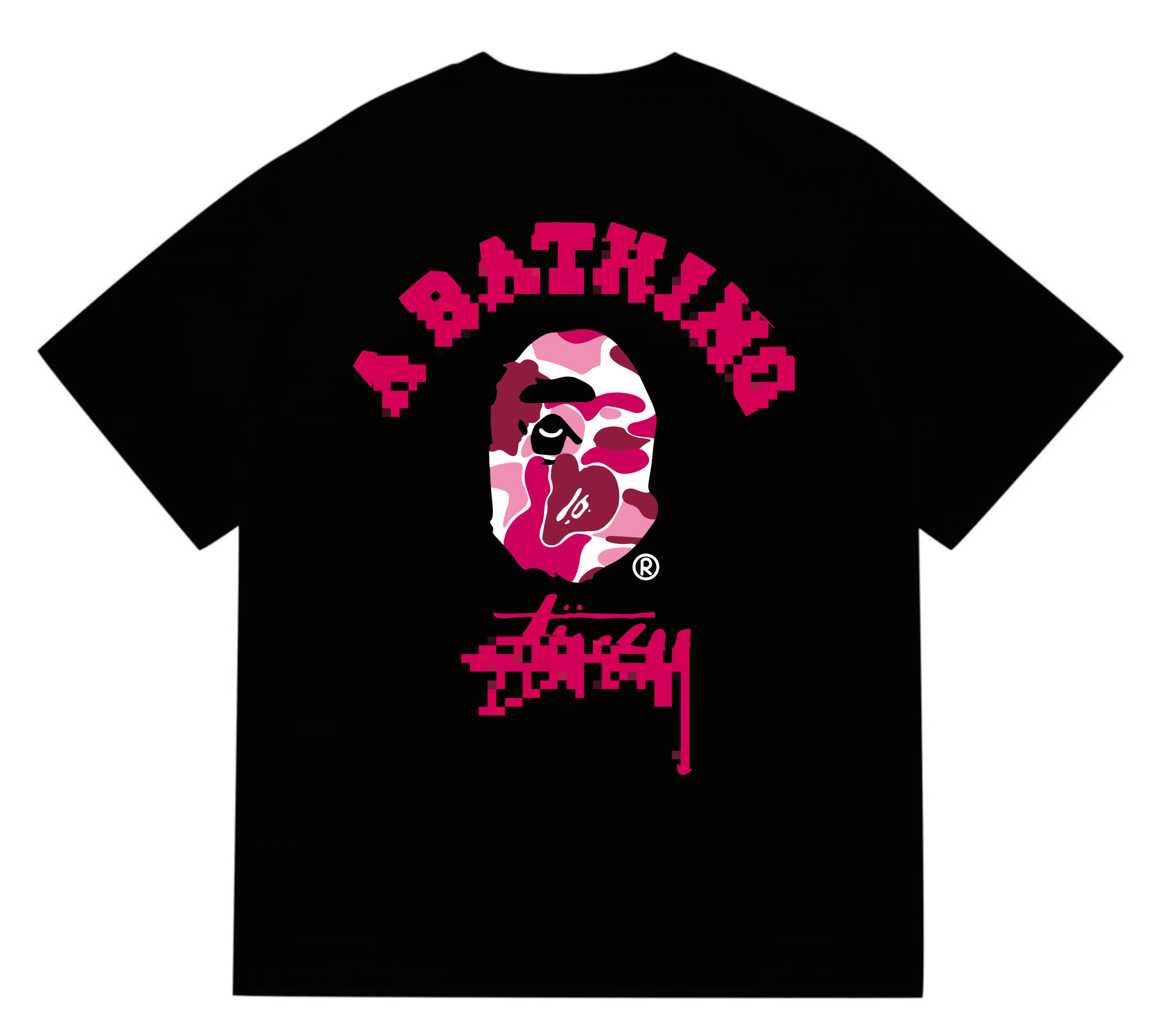 Black T-Shirt with Pink Camo Ape Head Design
