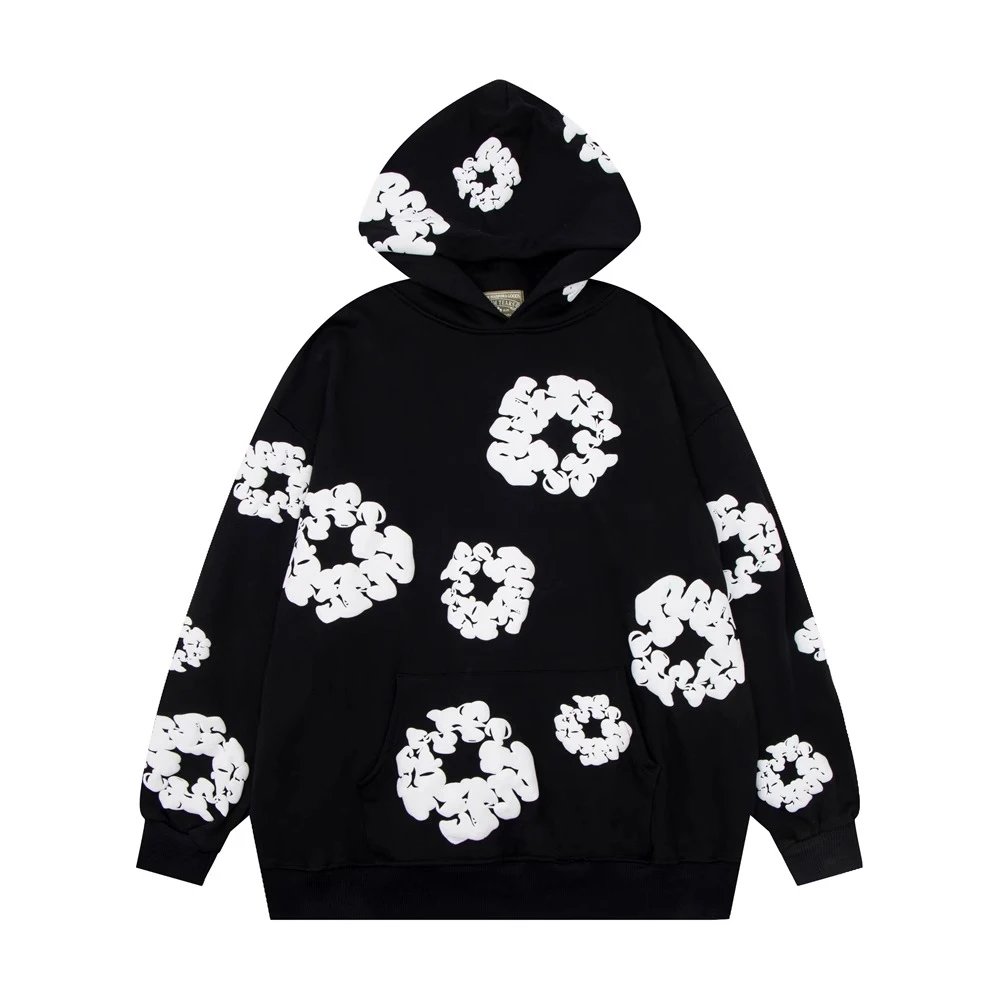 Black Hoodie with White Cloud Print