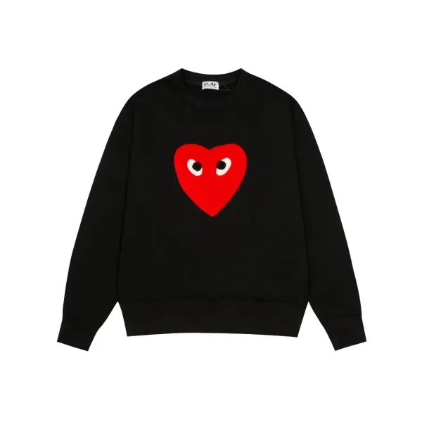 Play Comme des Garçons Red Heart Embroidered Black Sweatshirt - 1