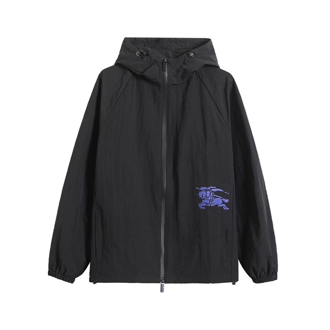Burberry Equestrian Knight Windbreaker Royal Blue Outerwear - 14