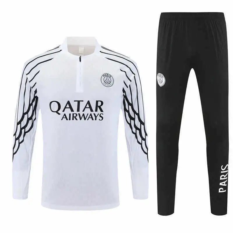 2526 Paris White Black Arm Stripe Training Suit Half-Zip Set (Please note customization info when placing order, messages do not count)