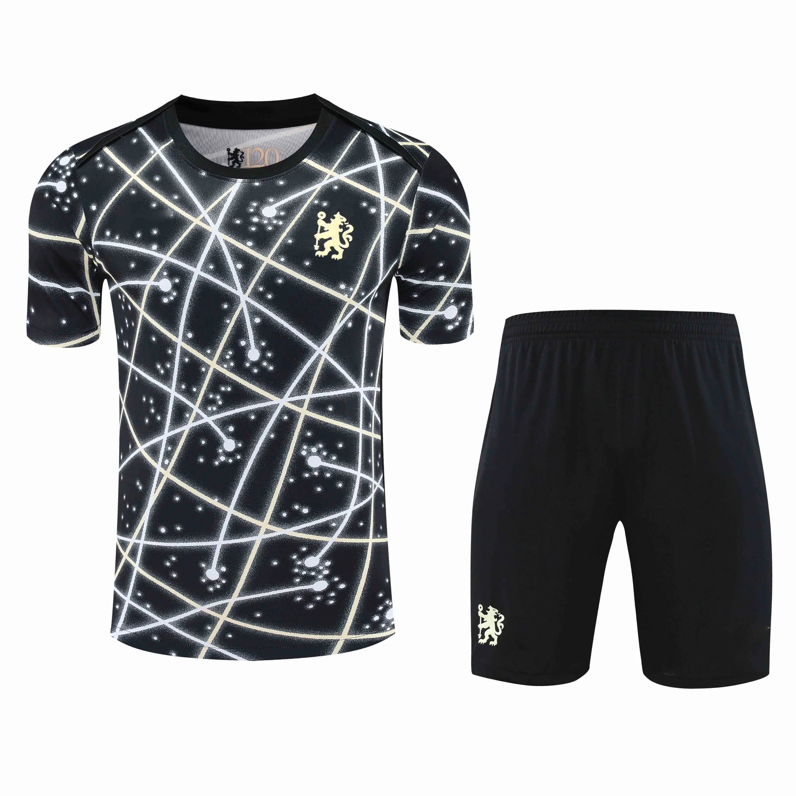 2526 Chelsea Black White Yellow Striped Training Kit Short Sleeve (For customization info, please note it when placing order, messages won't count)