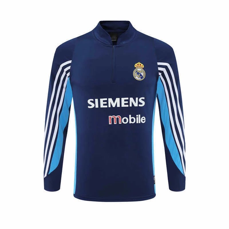 0304 Real Madrid Dark Blue Vintage Half-Zip Long Sleeve (Please note customization info in your order; messages will not be counted)