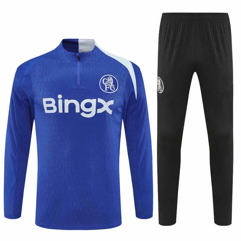 2526 Chelsea Blue & White Shoulder Training Half-Zip Set (Please leave customization notes when placing order; messages do not count)