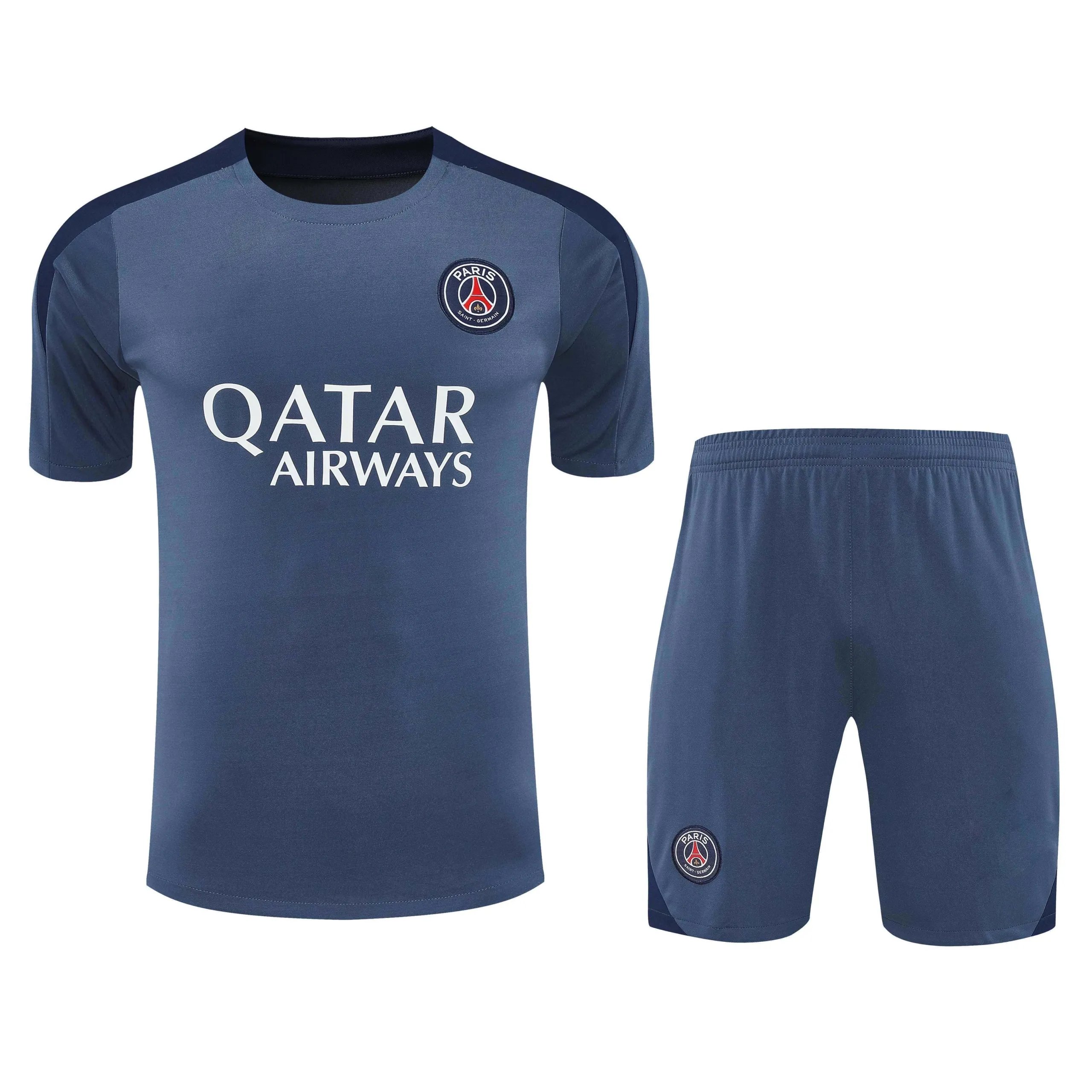 2526 Paris Dark Grey Training Suit Set Short Sleeve (Please note customization info when placing order, messages not accepted)