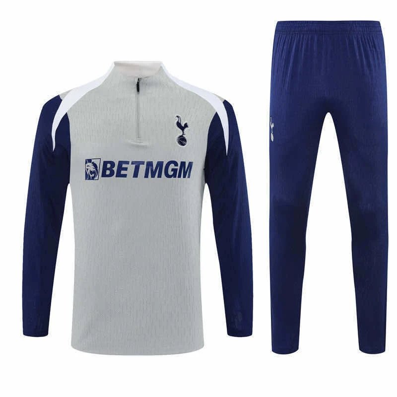2526 Tottenham Gray White Collar Training Suit Half-Zip Set (Please note customization info in your order, messages are not counted)