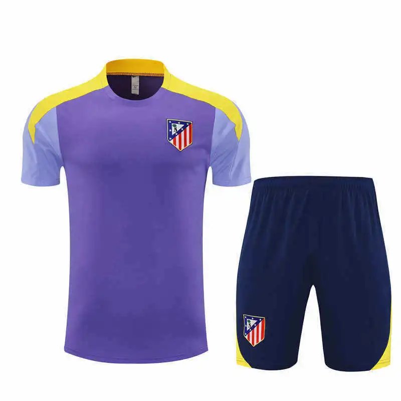 2526 Atletico Madrid Purple Yellow Shoulder Training Kit Short Sleeve (Please note customization info in order remarks, messages are not counted)