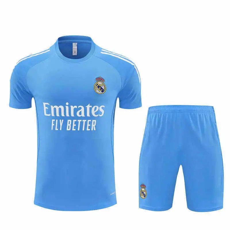 2526 Real Madrid Blue and White Shoulder Training Suit Short Sleeve (Please note customization info when placing order, messages won't count)