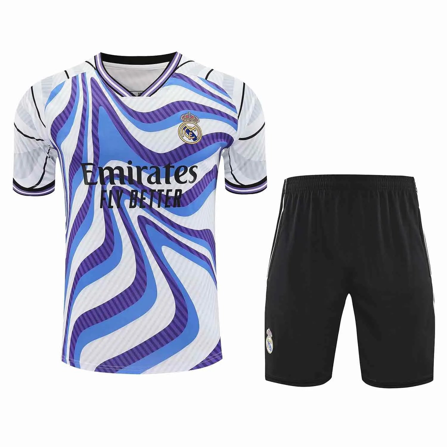 2526 Real Madrid White Blue Purple Texture Training Kit Short Sleeve (For customization info, please leave a note when placing order, messages won't count)