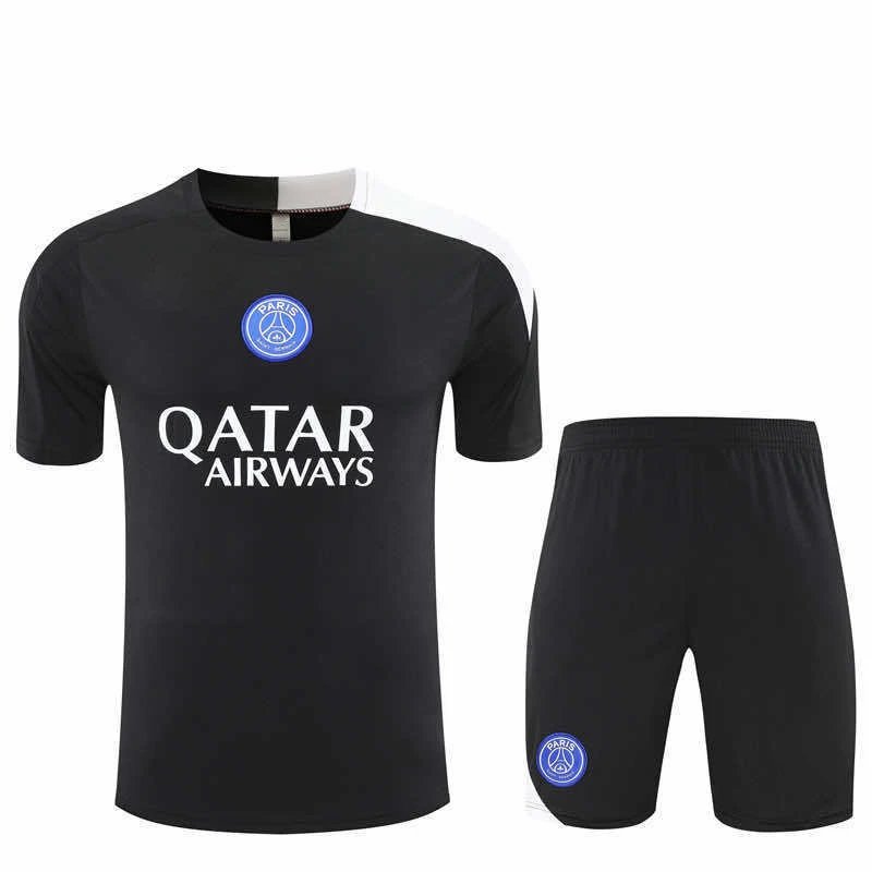 2526 Paris Black White Shoulder Training Suit Set Short Sleeve (For customization info, please leave a note when placing your order; messages will not be counted)