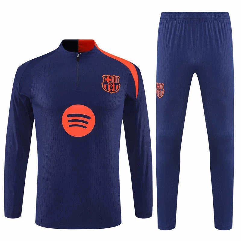 2526 Barcelona Dark Blue Orange Shoulder Training Suit Half-Zip Set (Please Note Customization Info in Order Remarks, Messages Not Accepted)