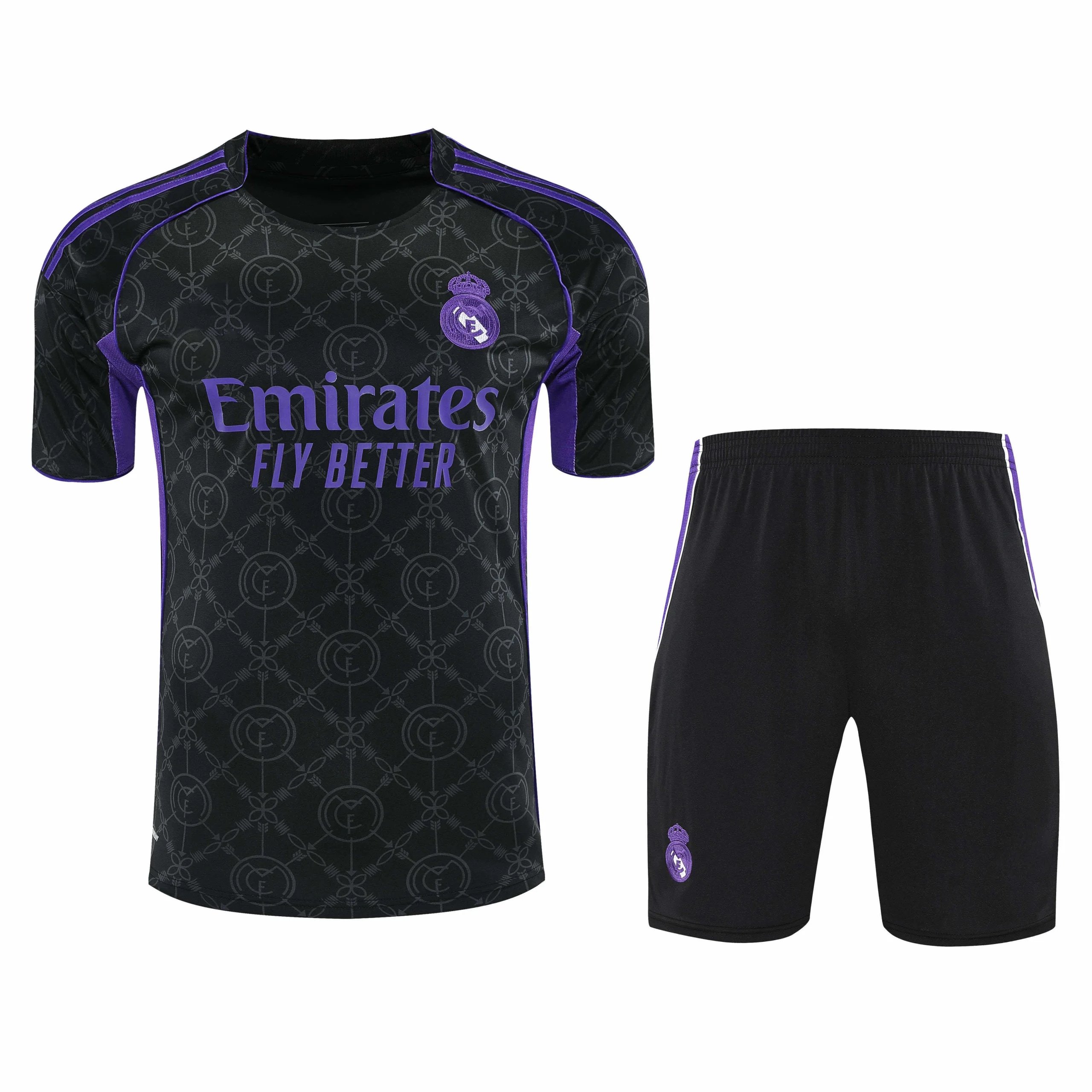 2526 Real Madrid Black Purple Shoulder Training Kit Short Sleeve (Please note customization info when placing order; messages will not be accepted)