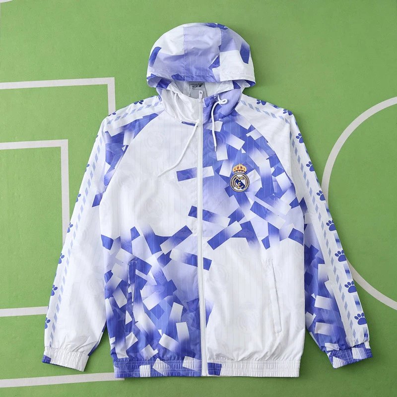 9697 Real Madrid White-Purple Hooded Jacket (Custom order Info: please leave a note at checkout; messages are not valid)
