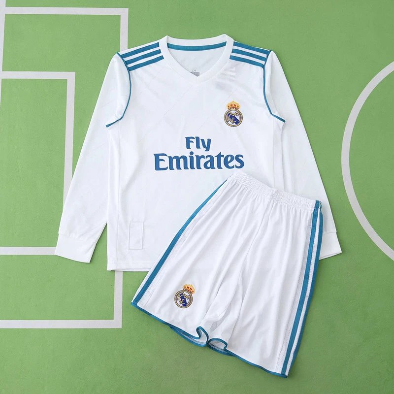 1718 Real Madrid Home Long Sleeve Kids Kit (Please leave customization info in order notes, messages are not accepted)