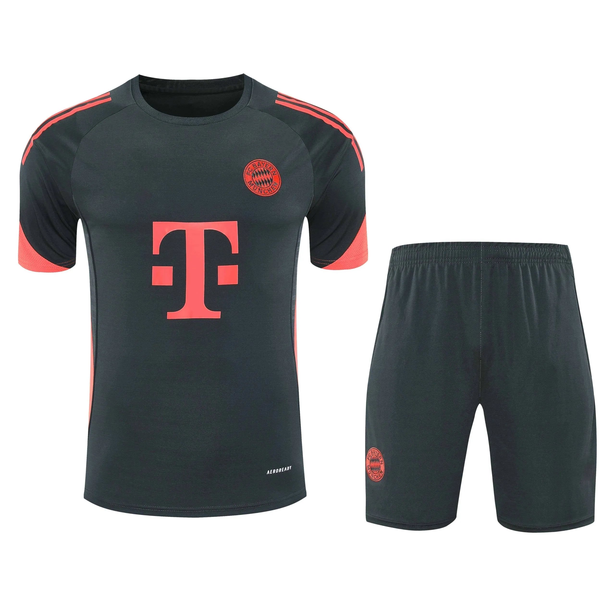 2526 Bayern Dark Grey Red Shoulder Training Suit Short Sleeve (For customization, please leave a note when placing your order. Messages will not be accepted)