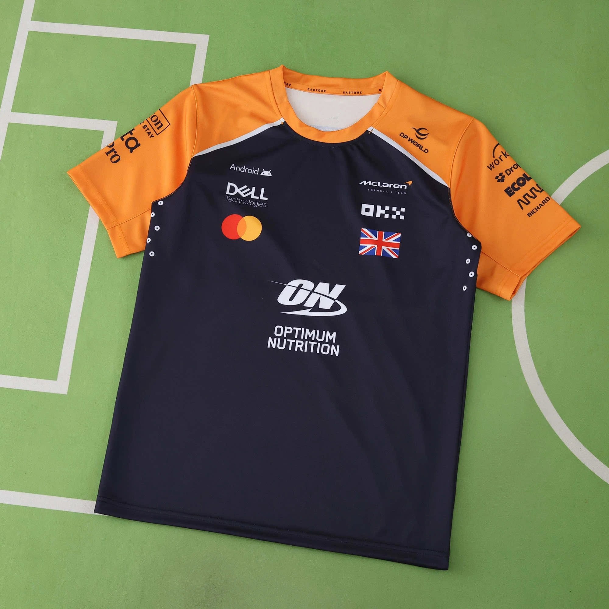 F1 McLaren Formula 1 Deep Blue and Orange Sleeve T-Shirt No.4 (Please leave customization notes when placing order; messages are not accepted.)