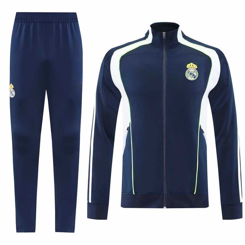 2526 Real Madrid Dark Blue White Collar Training Jacket Set (Please note customization info in order remarks, messages are not counted)