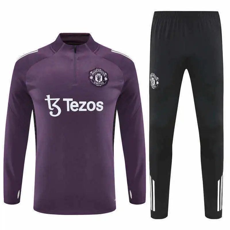 2526 Manchester United Purple Training Suit Half-Zip Set (For customization info, please leave a note when placing your order; messages will not be counted)