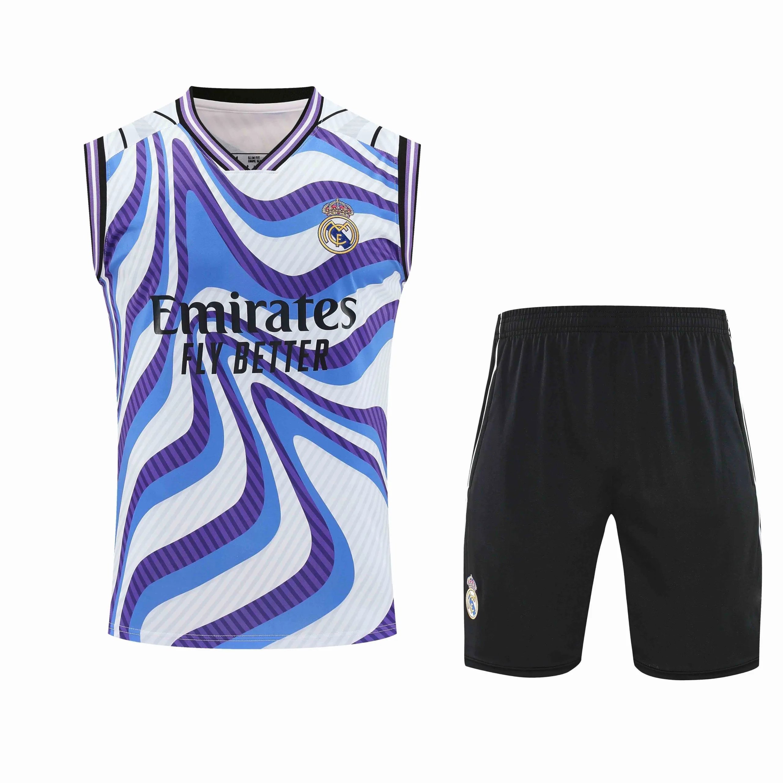 2526 Real Madrid White Blue Purple Pattern Training Kit Vest Set (Please note customization info when placing order, messages not counted)