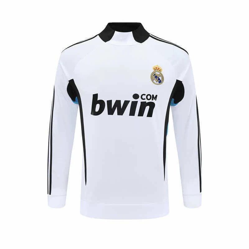 0809 Real Madrid White Vintage Half-Zip Long Sleeve (For customization info, please leave a note when placing your order; sending a message does not count)