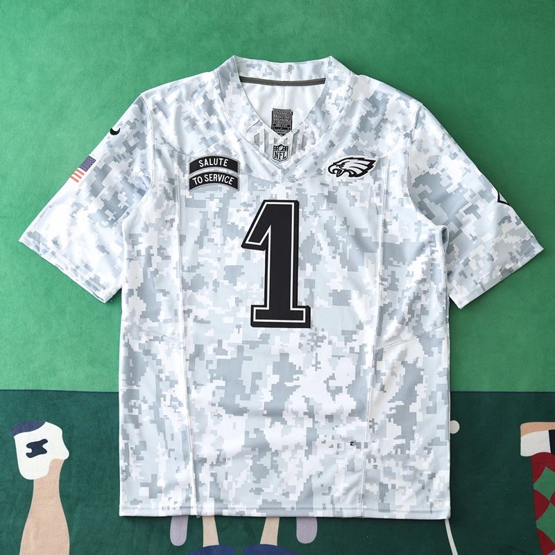 2024 Philadelphia Eagles Salute to Service Jalen Hurts #1 Jersey (For custom info, please leave a note when placing your order; messages do not count)