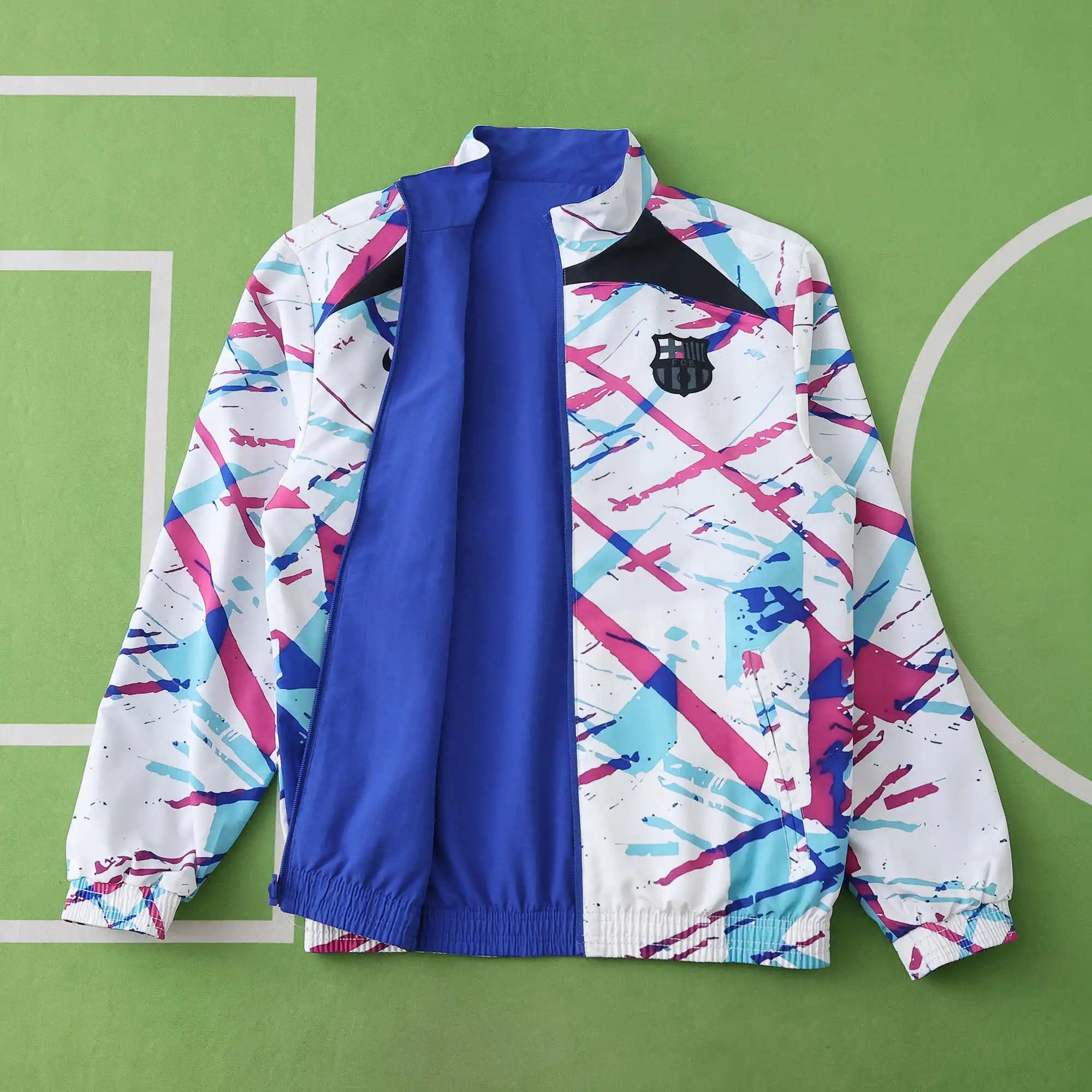 24/25 Barcelona Blue with White and Pink Graffiti Double-Sided Jersey (For customization, please leave a note when placing your order; messages will not be counted)