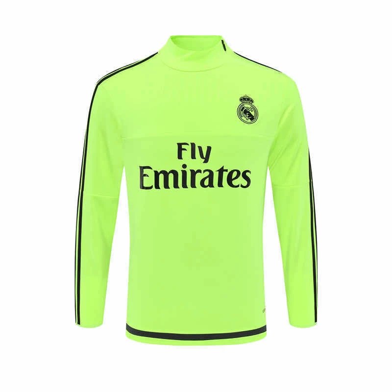 1516 Real Madrid Neon Green Retro Half-Zip Long Sleeve (Please note customization info in order remarks, messages won't count)