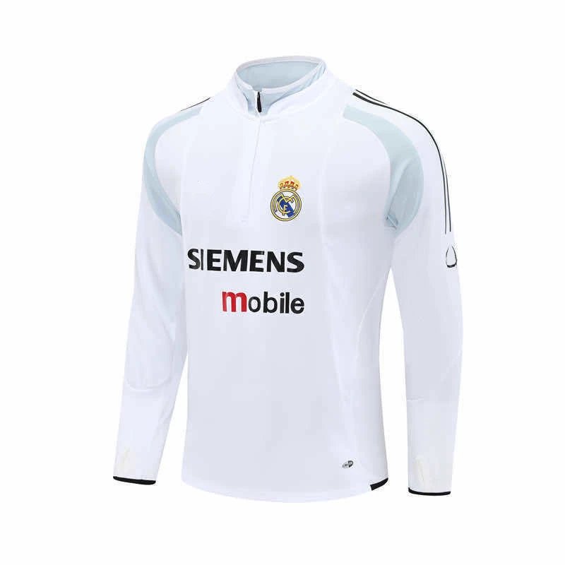 0405 Real Madrid White Retro Half-Zip Long Sleeve (For customization info, please leave a note when placing your order; messages do not count)