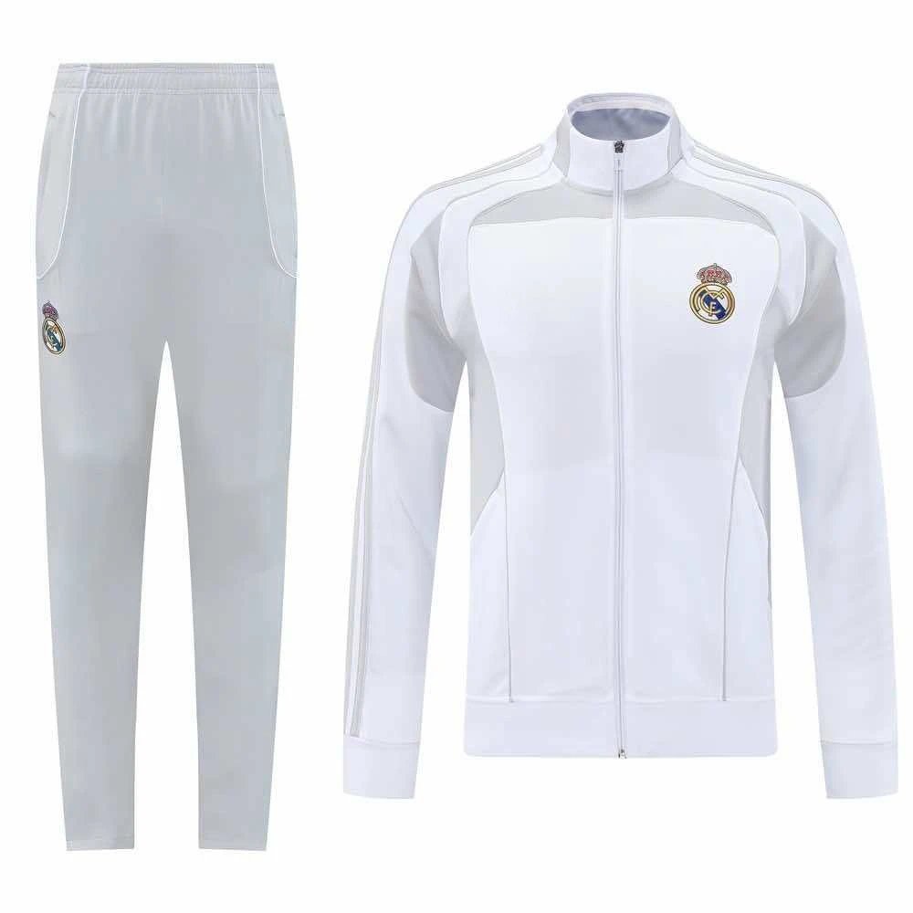 2526 Real Madrid White & Grey Collar Training Jacket Set (Please note customization details when placing order, messages will not be counted)