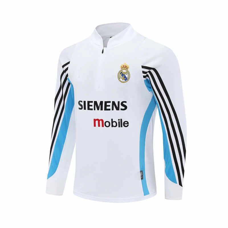 0304 Real Madrid White Retro Half-Zip Long Sleeve (For customization info, please leave a note when placing your order; messages will not be counted)