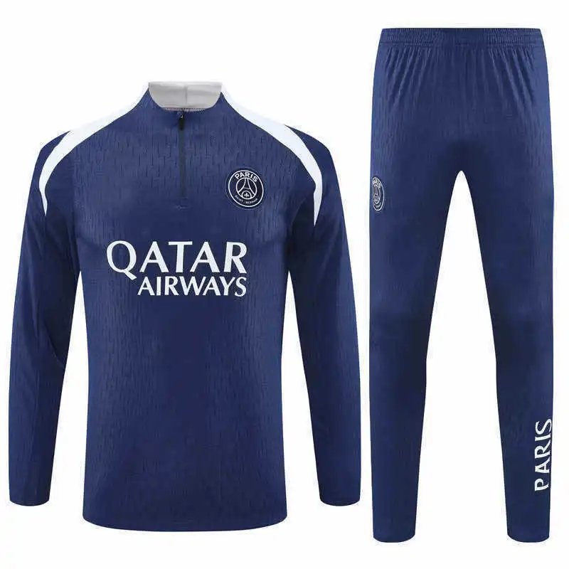 2526 Paris Dark Blue White Shoulder Training Half-Zip Tracksuit Set (Please Note Customization Info in Order Remarks, Messages Not Accepted)