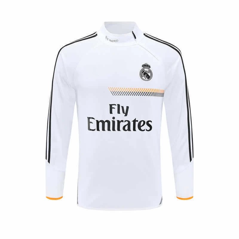1314 Real Madrid White Retro Half-Zip Long Sleeve (For customization info, please leave a note when placing your order; messages are not counted)