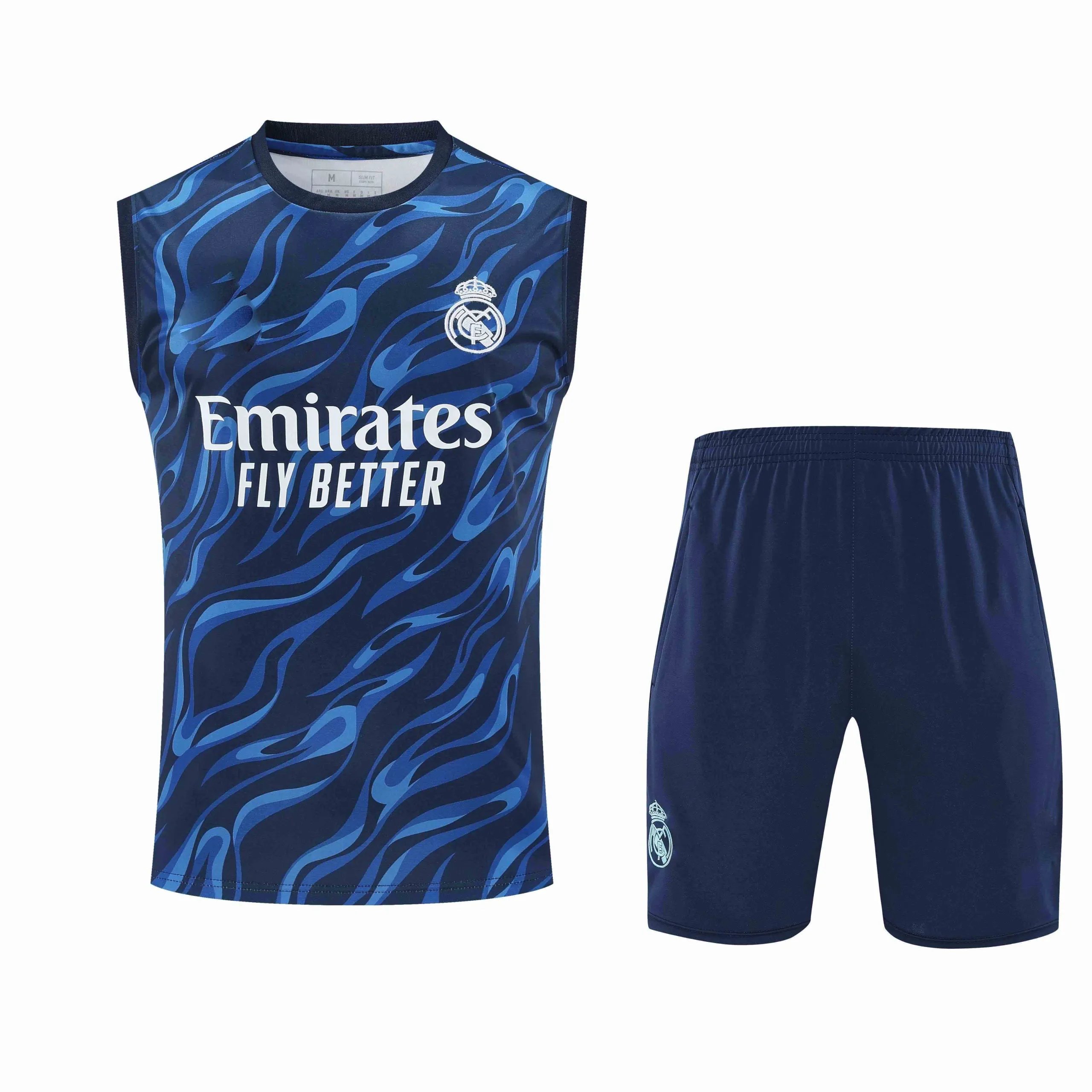 2526 Real Madrid Dark Blue Blue Texture Training Suit Vest Set (For customization info, please leave a note when placing your order; sending a message does not count)