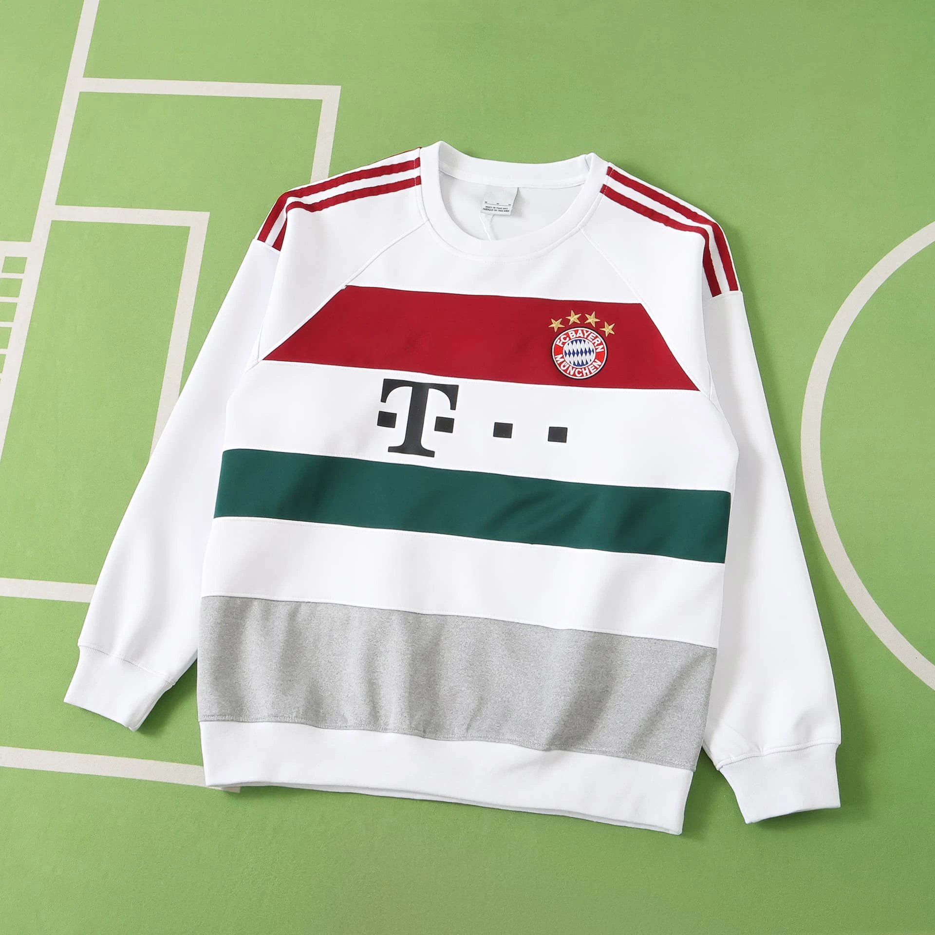 2526 Bayern Munich White Red Blue Stripe Long Sleeve Sweatshirt
