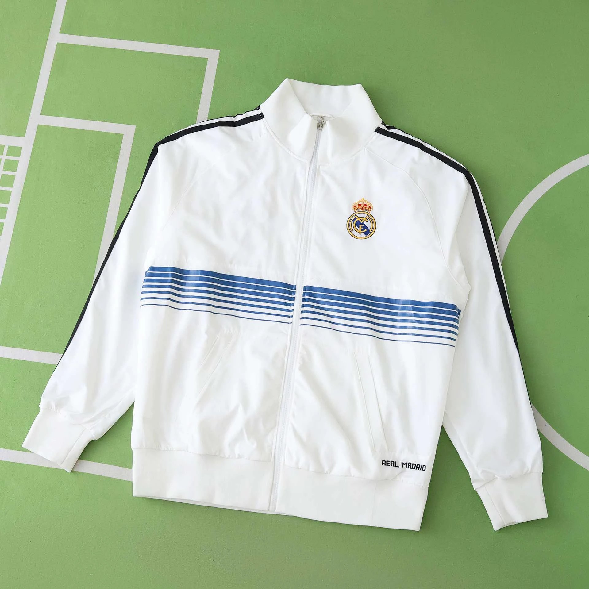 2526 Real Madrid White Blue Front Striped Windbreaker (Please leave customization info in order notes; messages not accepted)