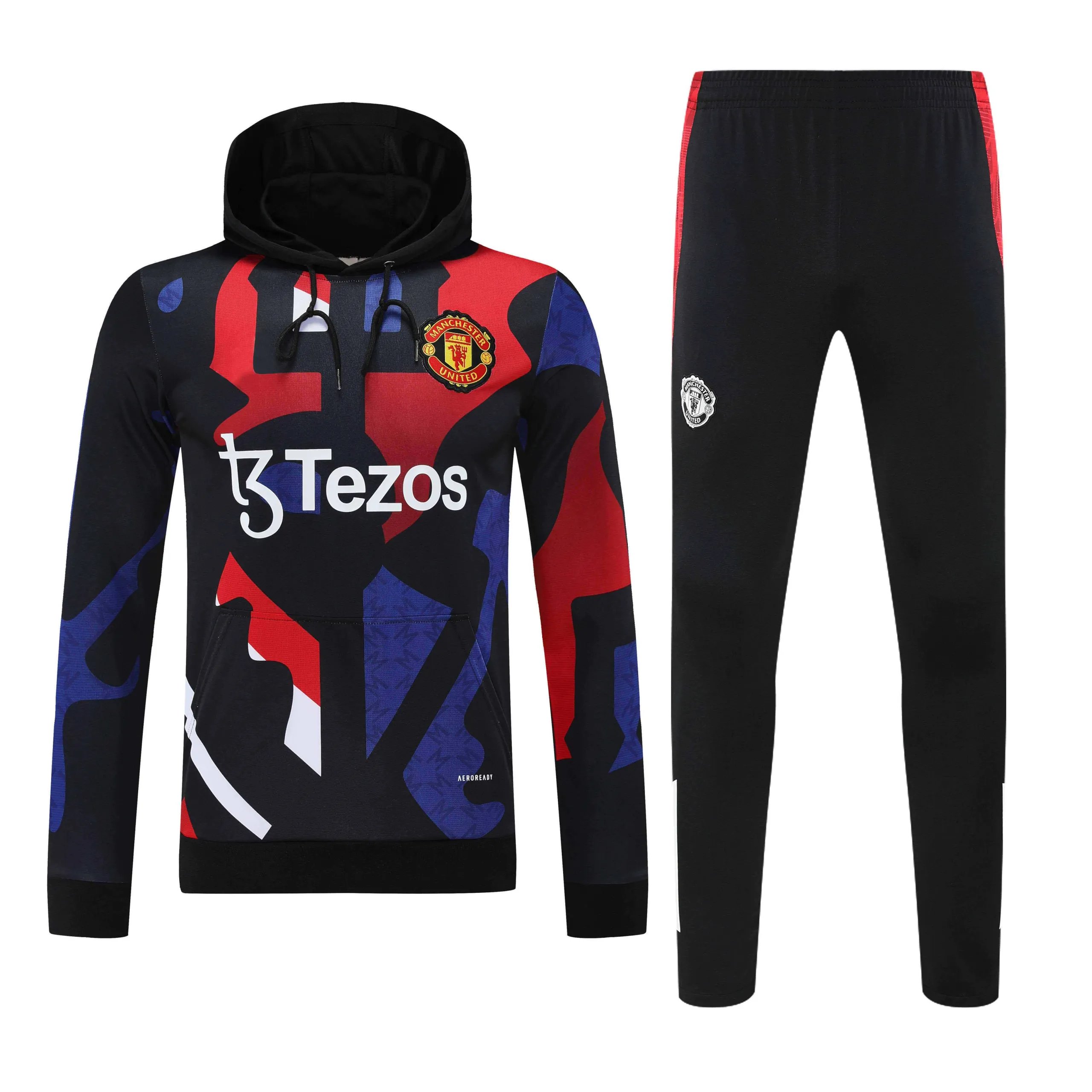2526 Manchester United Black Blue Red Training Tracksuit Set (Please leave customization details in order notes at checkout; messages are not accepted)