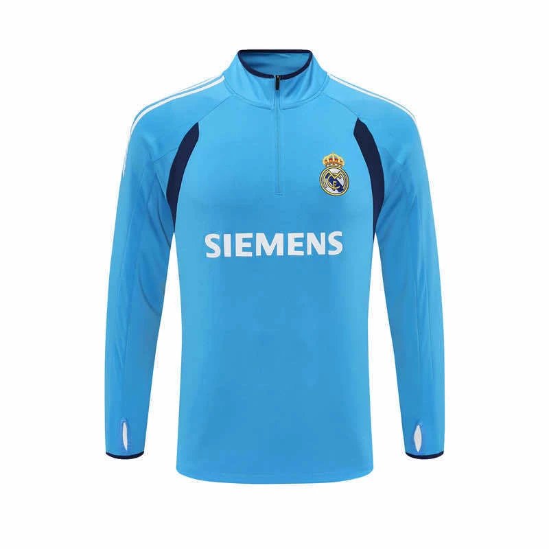 0506 Real Madrid Blue Vintage Half-Zip Long Sleeve (For customization, please leave a note when placing your order. Messages will not be counted.)